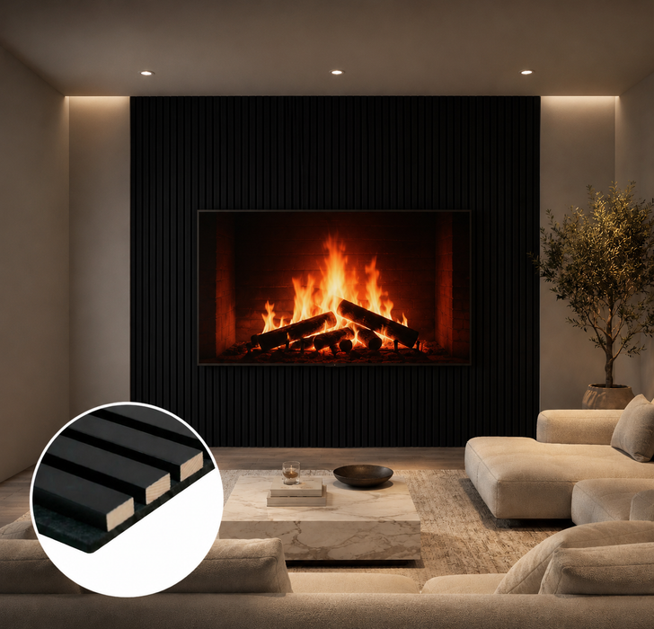 Black smooth standard Acoustic Slatted Wall Panel - 3 sided