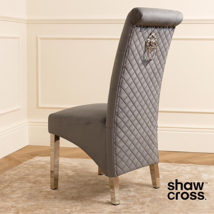 Pair of Lucia Grey plush velvet Quilted lion knocker Dining