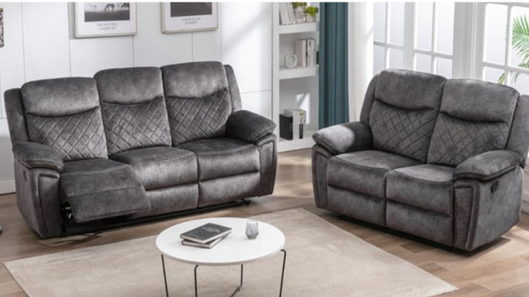 Brittany Grey Fabric 3 seater & 2 seater Recliner Sofa Set