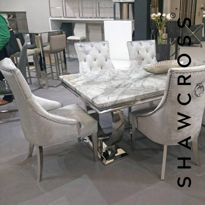 Arianna Marble set 1.8M Dining Table And Cheshire Plush Velvet Knocker Chairs