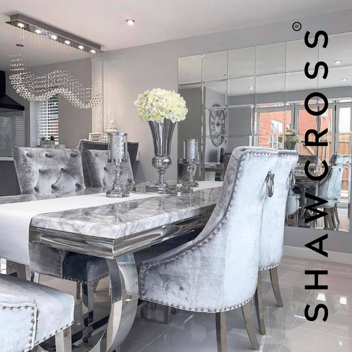 Arianna Marble set 1.8M Dining Table And Cheshire Plush Velvet Knocker Chairs