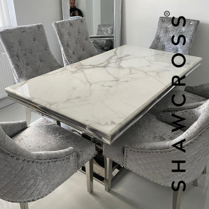 Denver luxury Marble 1.8m Dining Table and Bentley Knocker Chairs