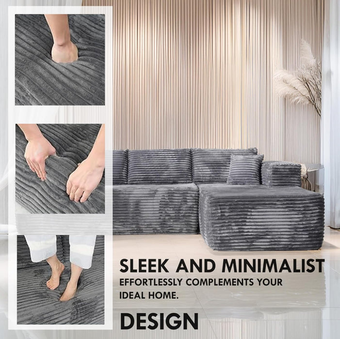 Frameless Left hand facing Plush Corded Corner Sofa with Chaise