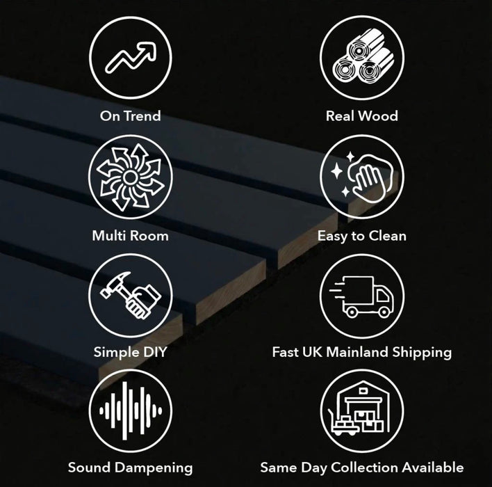 Wide Slat 3 sided Oak Acoustic Premium slatted wooden felt back wall Panels 2400mm x 600mm - x1 Panel