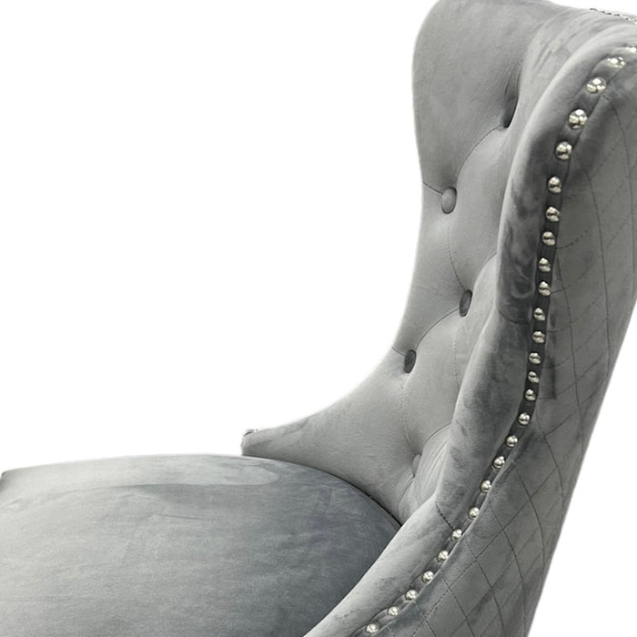 Pair of Mayfair Grey Velvet Lion Knocker Dining Lion Knocker Chairs in Fabric