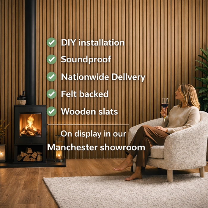 Natural Oak Acoustic Premium slatted wooden felt back wall Panels 2400mm x 600mm - x1 Panel