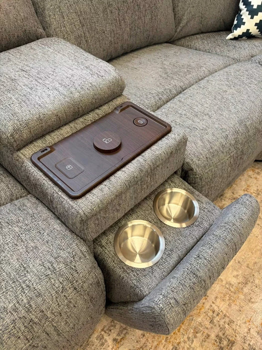 Omega 5 Seater Modular Fabric Electric Recliner Corner Sofa in Grey fabric Inc Tech Cupholder