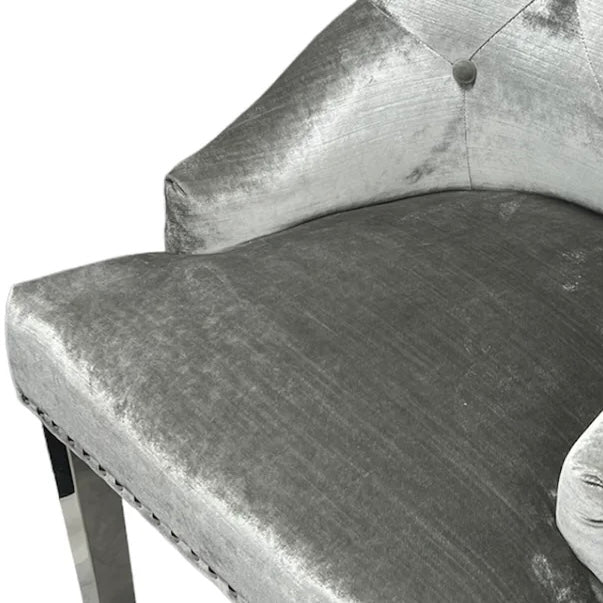 Pair of Jessica Dining Ring Knocker Chairs in Silver Pewter Fabric