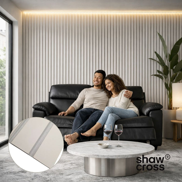 Wide White on White 3 sided Felt Acoustic Premium slatted wooden felt back wall Panels 2400mm x 600mm - x1 Panel