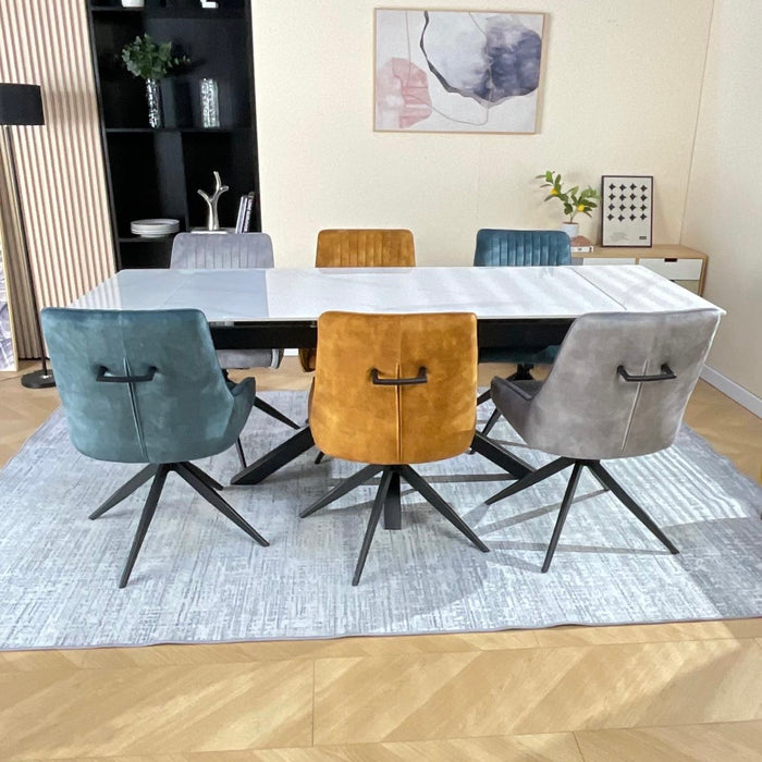 Obsidian Ceramic Extending table with 360 spin chairs dining set