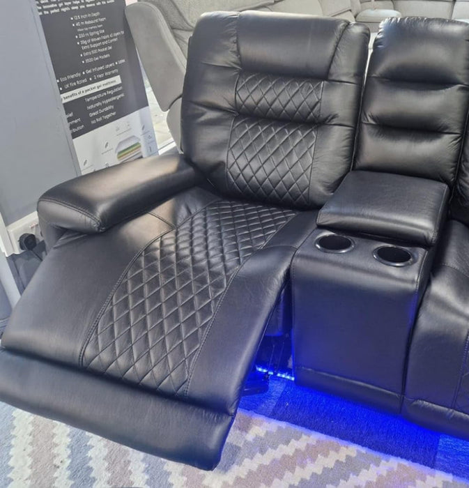 Halifax Electric Black Leather Recliner Corner Sofa