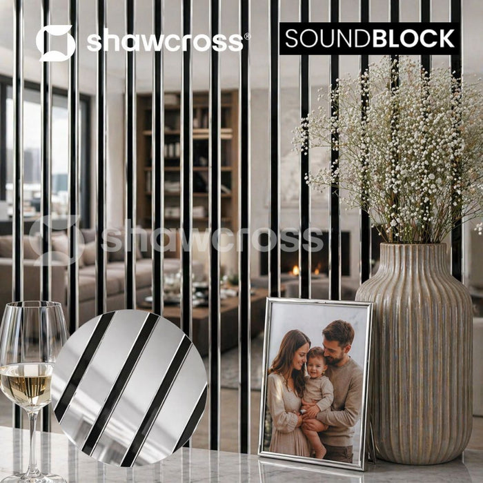 Silver Mirror Effect Acoustic Premium slatted wooden felt back wall Panels 2400mm x 600mm - x1 Panel