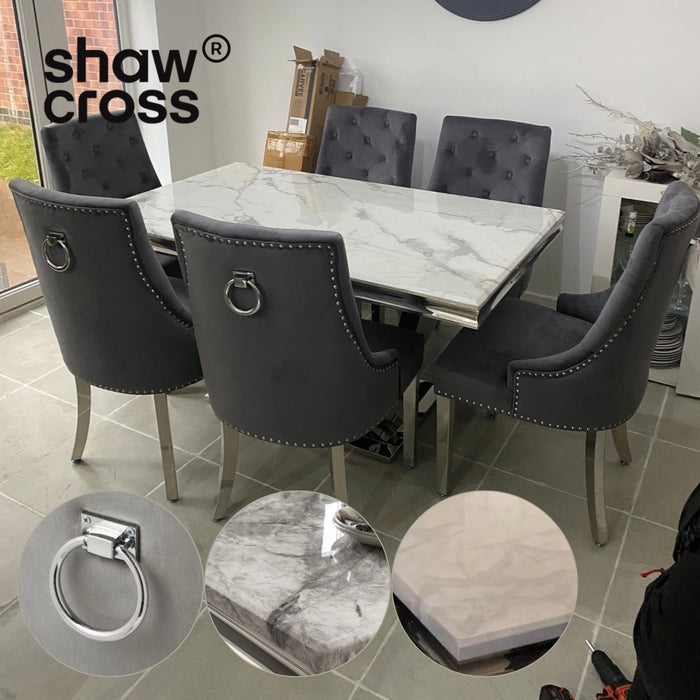 Denver luxury Marble 1.8m Dining Table and Cheshire Knocker Chairs