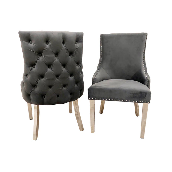 Pair of Kensington Grey velvet dining chairs