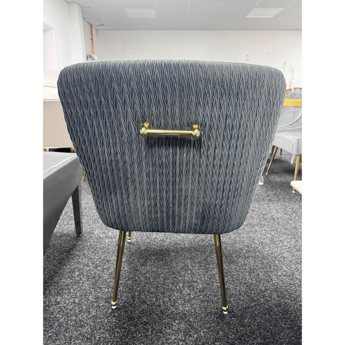 Pair of Windsor pattern back Grey velvet & Gold Fabric dining chairs