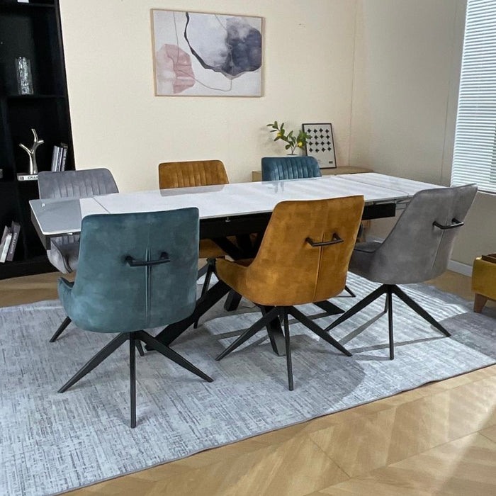 Obsidian Ceramic Extending table with 360 spin chairs dining set