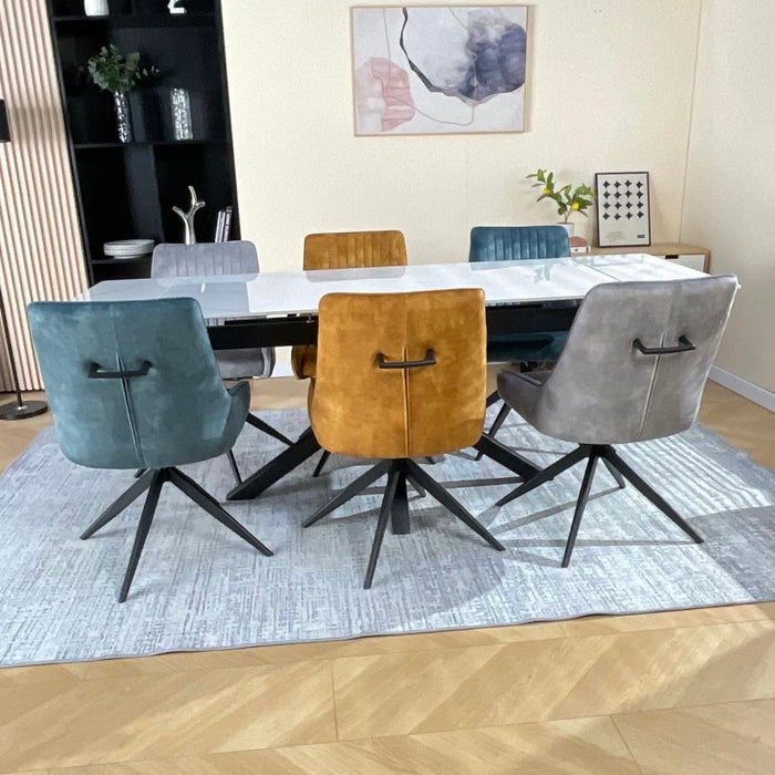 Obsidian Ceramic Extending table with 360 spin chairs dining set