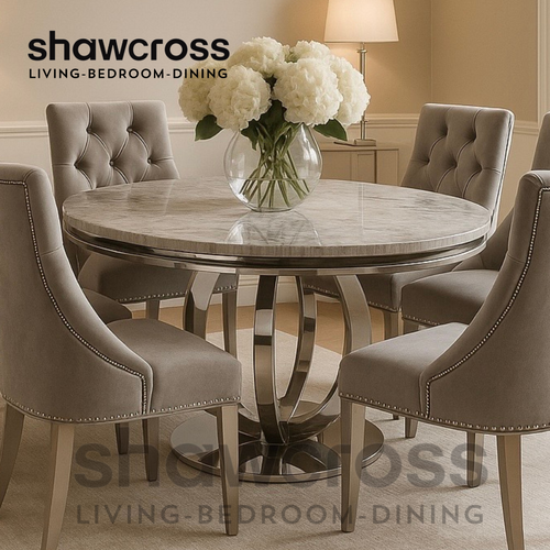 Chelsea Round 130cm Marble Dining set including Cheshire Chairs