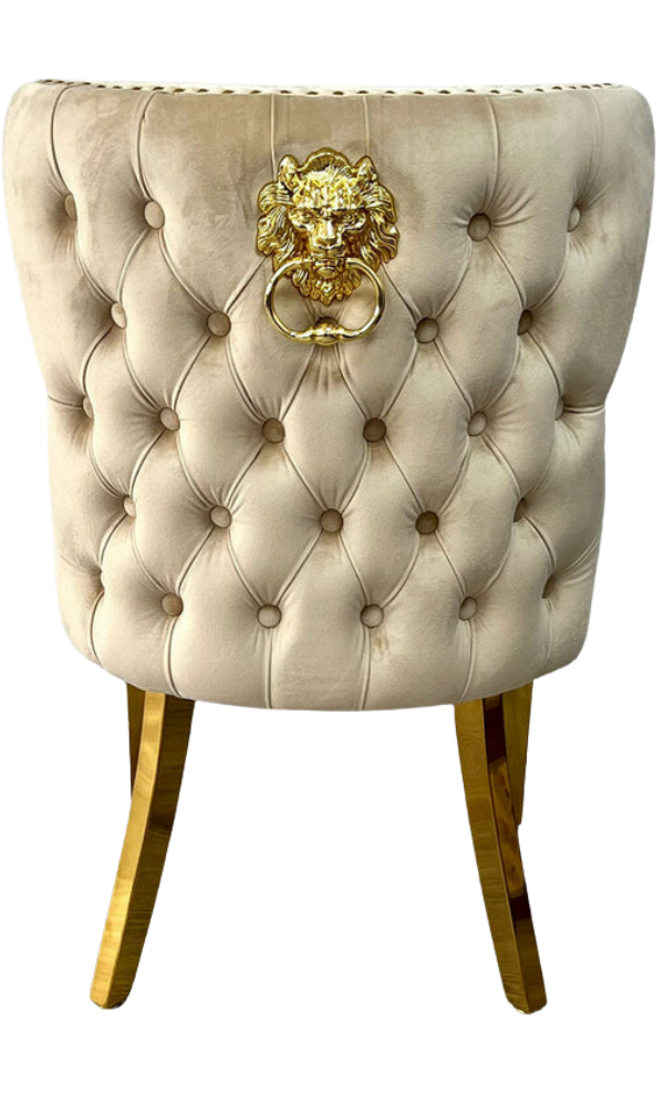 Pair of Lewis Cream & Gold Velvet Dining chairs with lions head