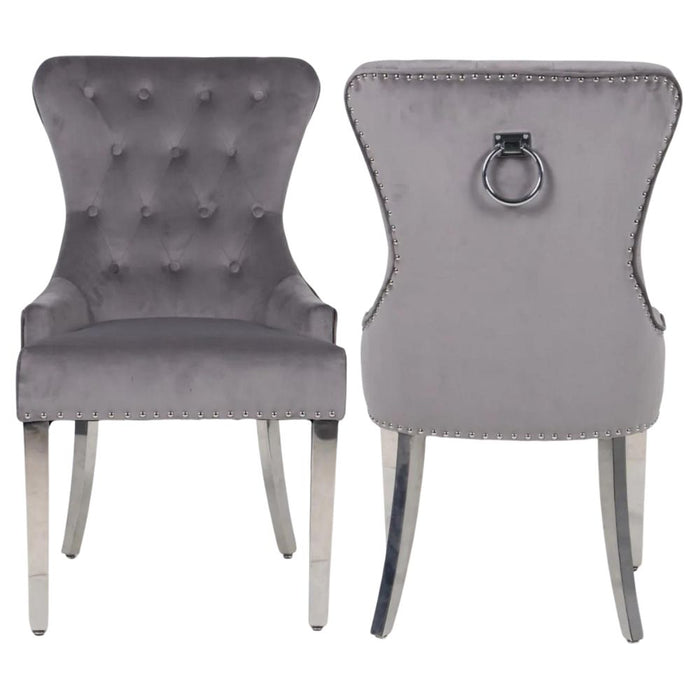 Pair of Megan Promo Light grey Velvet Ring knocker Dining Chairs