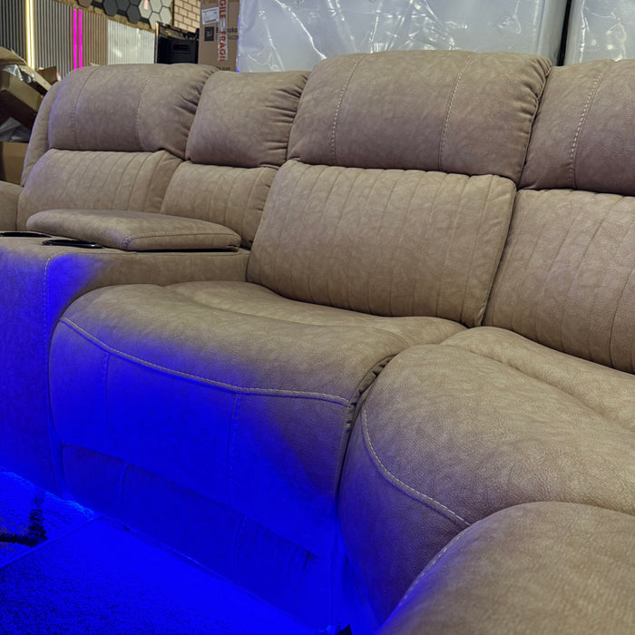 Cassa Beige Fabric Electric Recliner Corner Sofa