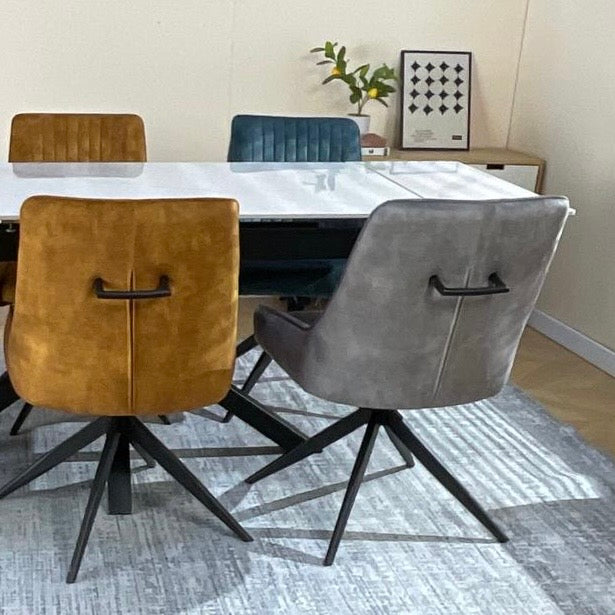 Obsidian Ceramic Extending table with 360 spin chairs dining set