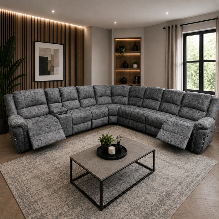 Infinity 8 Seater Modular Fabric Electric Recliner Corner Sofa in Grey fabric Inc Cupholder
