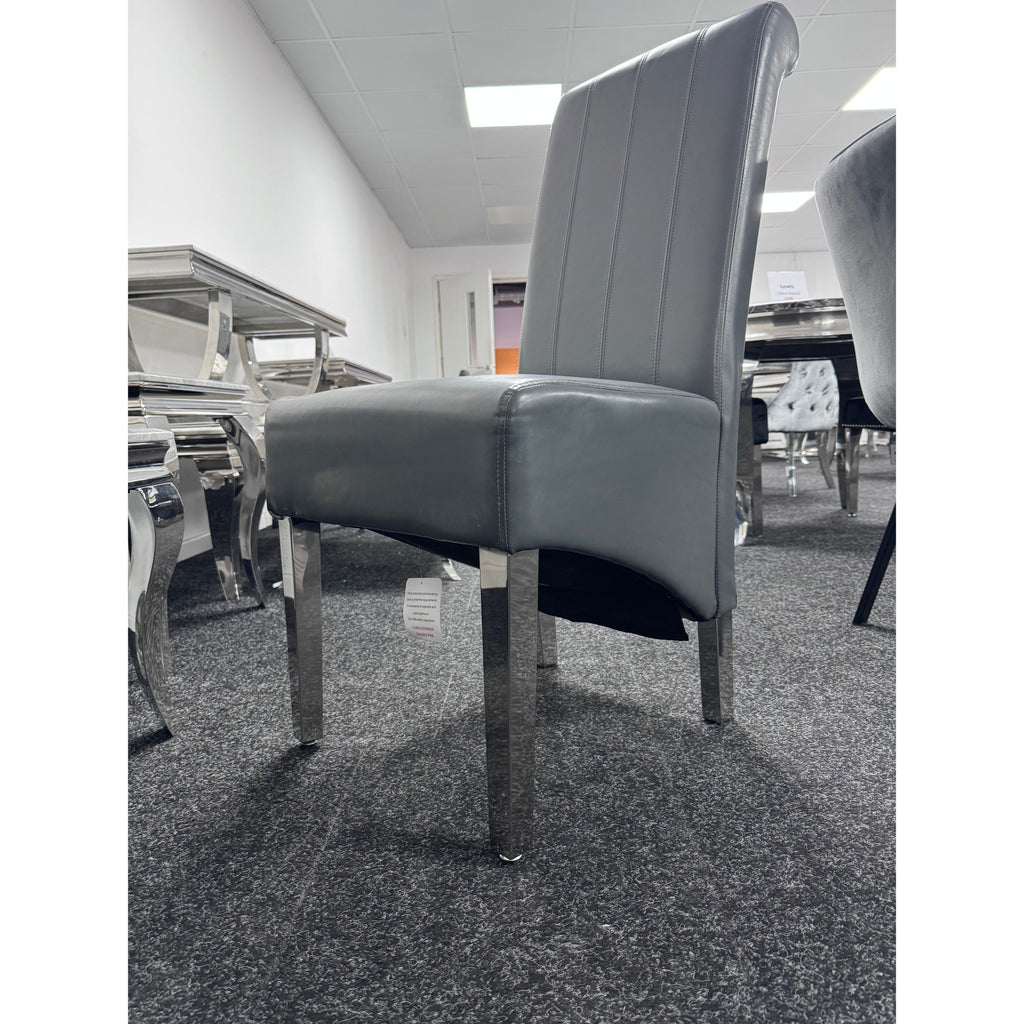 Pair of Lucy Grey Leather dining chairs