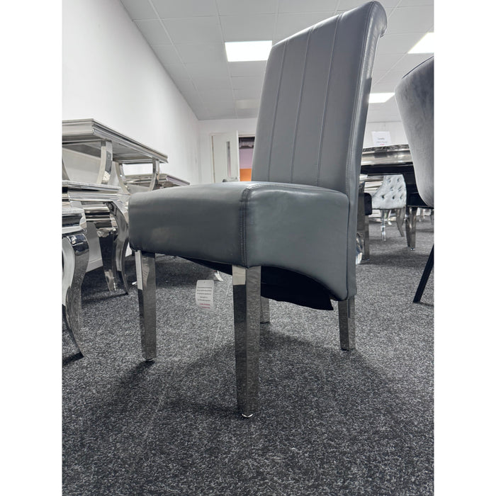 Pair of Lucy Grey Leather dining chairs