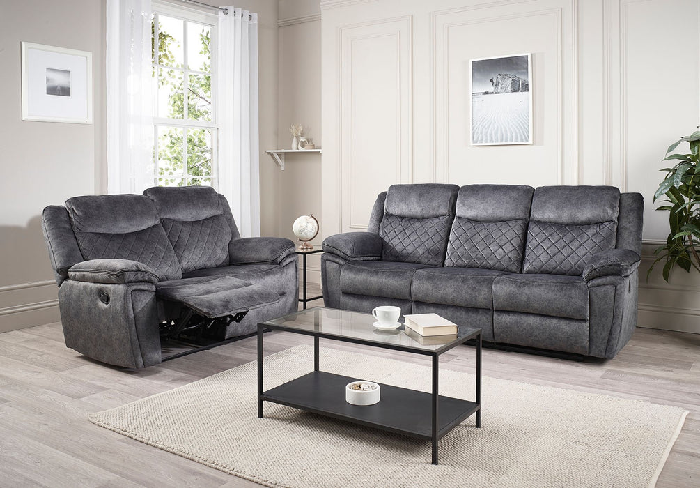 Brittany Grey Fabric 3 seater & 2 seater Recliner Sofa Set