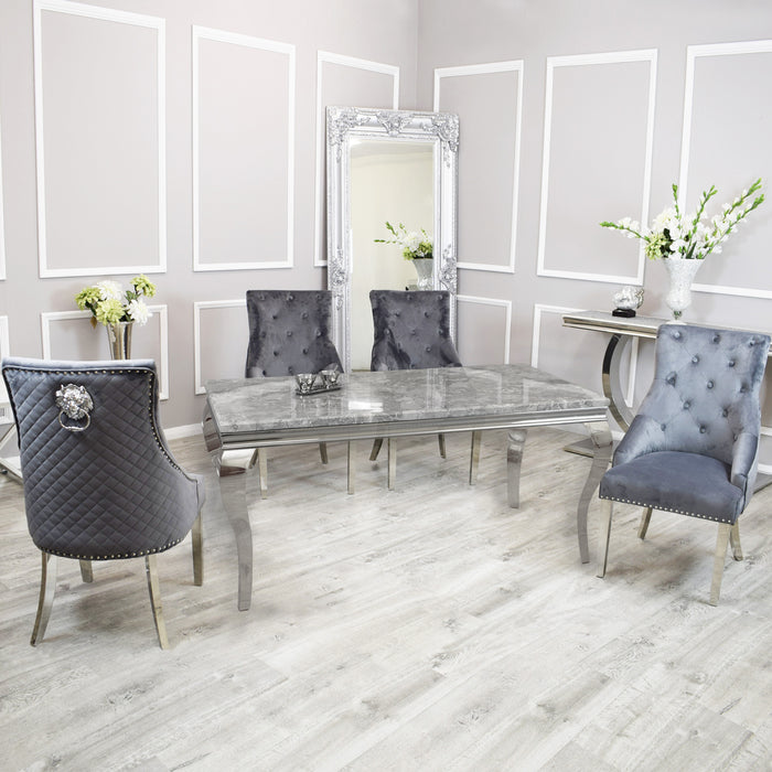 Black Friday deal Louis Marble 1.8M Dining Table With Grey Bentley Quilted Velvet Knocker Chairs