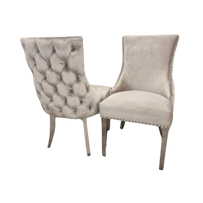 Pair of Kensington Beige Shimmer velvet dining chairs