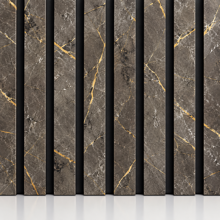 Black & Gold Acoustic Premium slatted wooden felt back wall Panels 2400mm x 600mm - x1 Panel