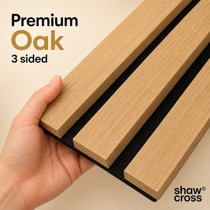 Acoustic Deluxe 3 Sided wooden wall Panel 2400mm x 640mm x 21mm - Multiple Colours