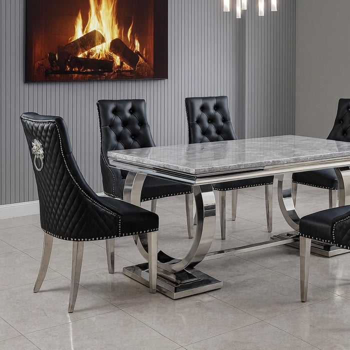 Ariana Marble 1.8M Or 1.5M Dining Table with Leather Bentley Lion Knocker Chairs