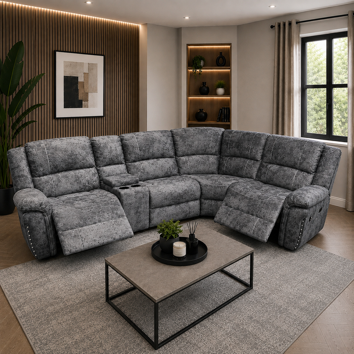 Infinity 4 Seater Modular Fabric Electric Recliner Corner Sofa in Grey fabric Inc Cupholder