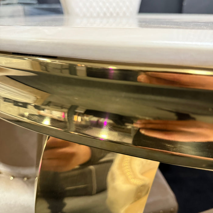 Louis Gold Frame 1.8m or 2 Metre Cream marble with Victoria dining chairs and bench