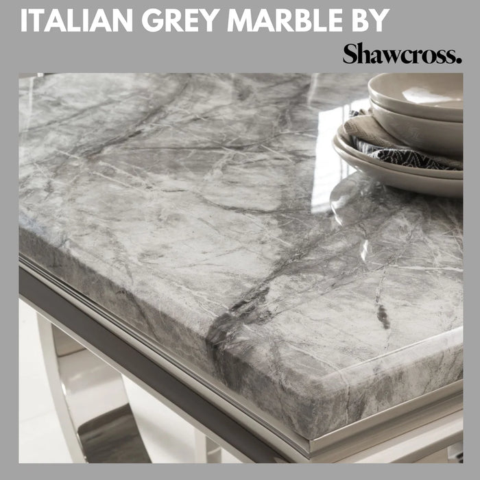 Ariana Marble 1.8M Dining Table With Grey Lucia Quilted Velvet Knocker Chairs