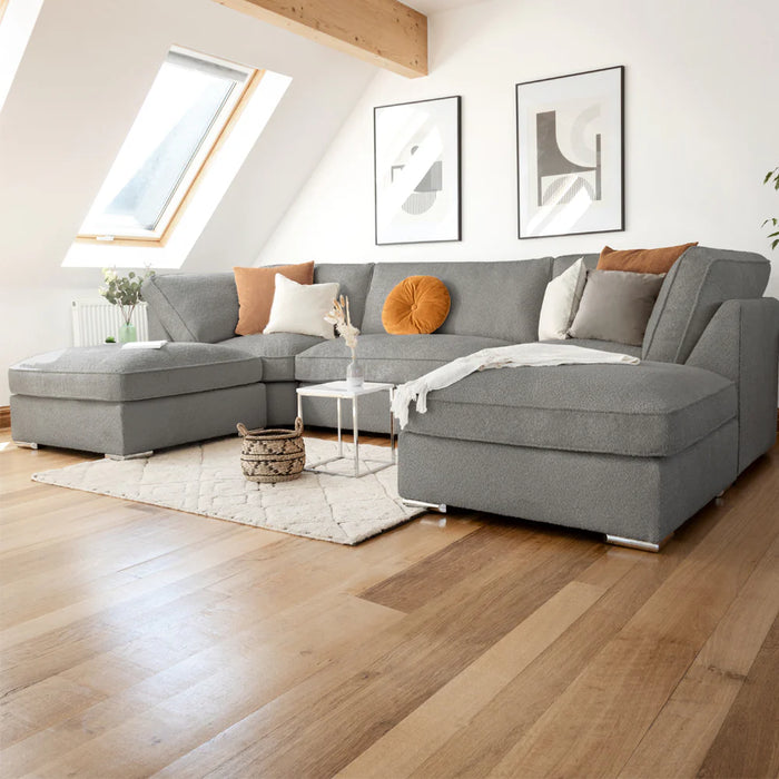 Inga U Shape Boucle Grey Corner Sofa