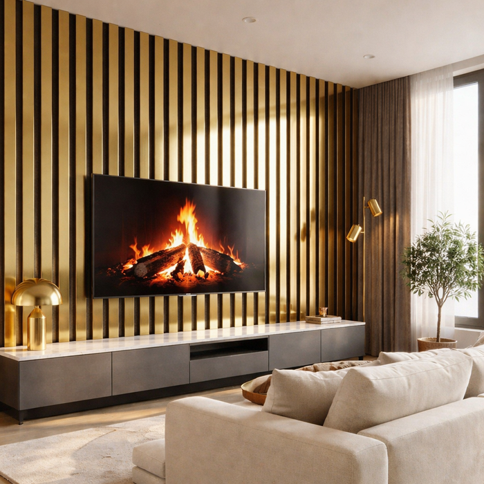 Extra Wide Gold Effect Acoustic Premium slatted wooden felt back wall Panels 2400mm x 320mm (Pack of 2)