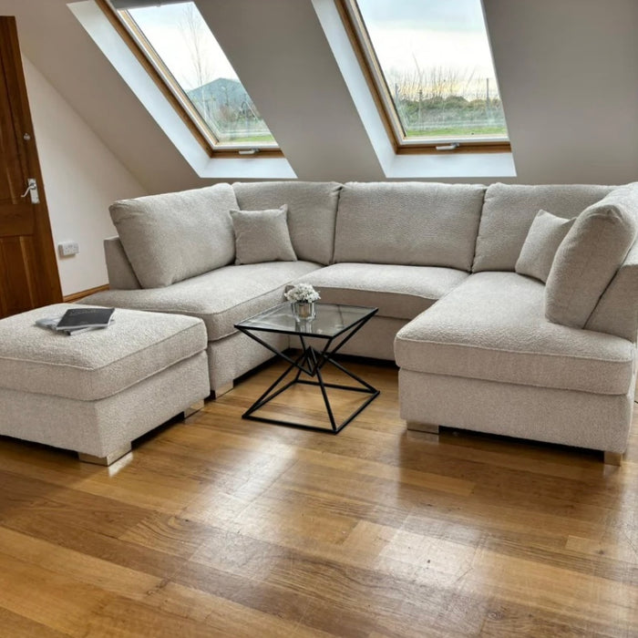 Carnaby U shape corner cinema sofa Beige Boucle fabric