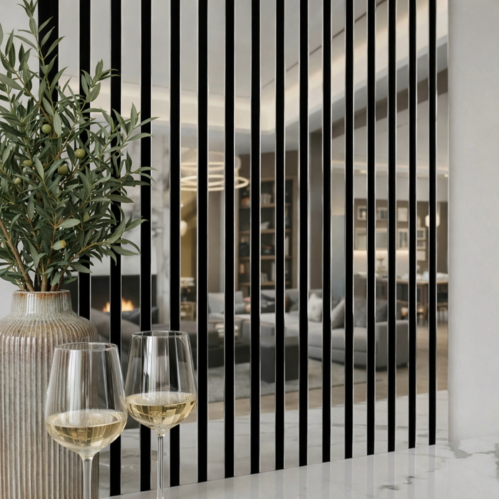 Silver Mirror Effect Acoustic Premium slatted wooden felt back wall Panels 2400mm x 600mm - x1 Panel