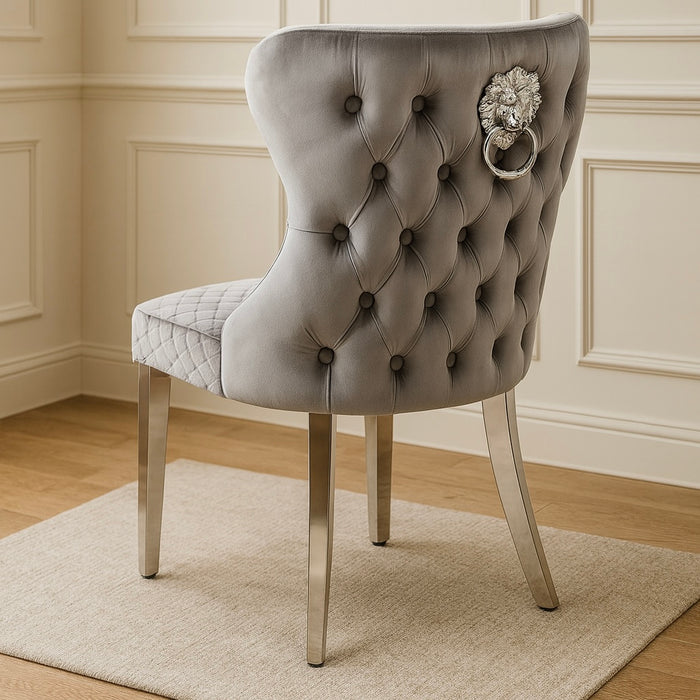 Pair of Lewis Buttoned back Dining Lion Knocker Chairs