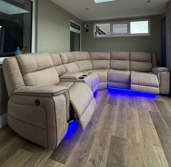 Cassa Beige Fabric with console Electric Recliner Corner Sofa