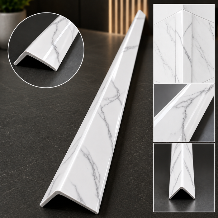 Aquapanl™️Carrara white & grey marble  External Corner trim 2400mm