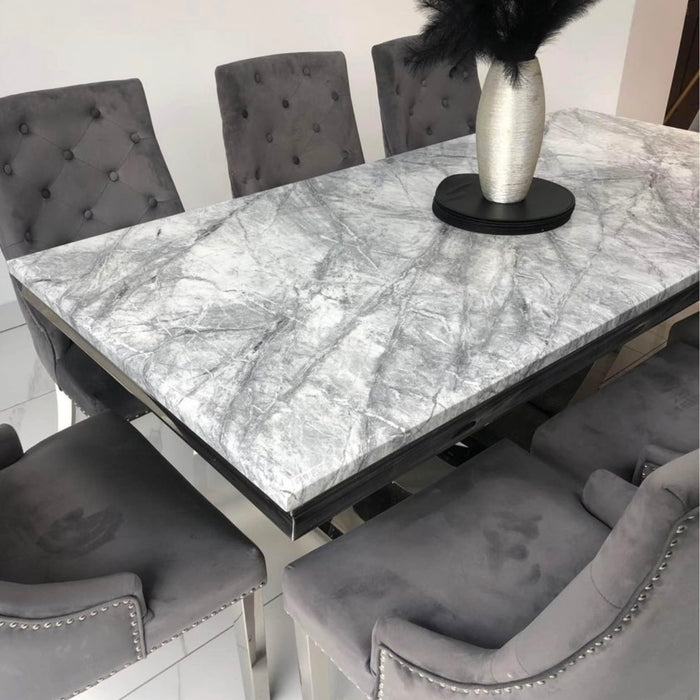 Denver Marble 2mx1m  Dining Table With 8 Cheshire Velvet Dining Chairs