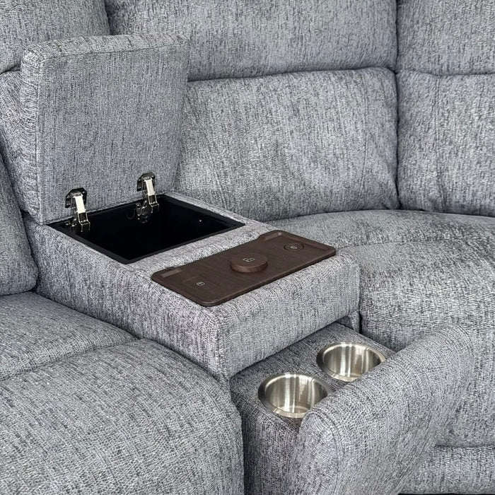 Omega 5 Seater Modular Fabric Electric Recliner Corner Sofa in Grey fabric Inc Tech Cupholder