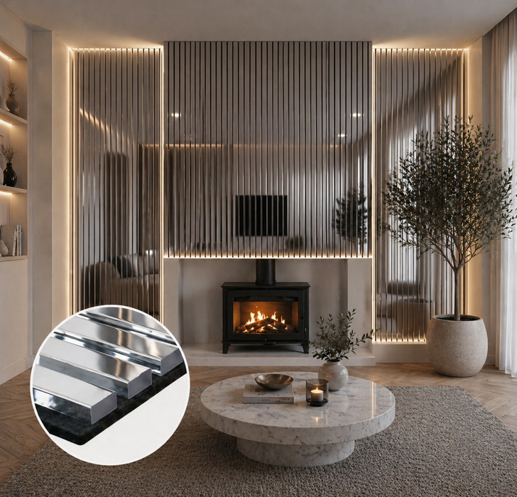Mirror Effect Acoustic Premium slatted wooden felt back wall Panels 2400mm x 600m x18mm