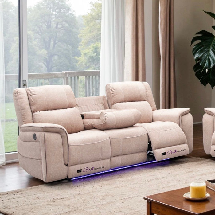 Cassa electric 3 & 2 Recliner sofa set in Beige fabric with LED Lights