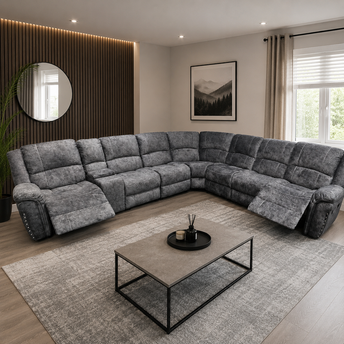 Infinity 7 Seater Modular Fabric Electric Recliner Corner Sofa in Grey fabric Inc Cupholder